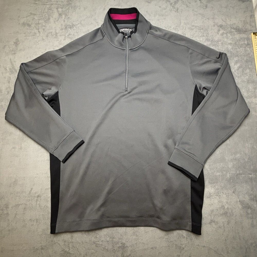 Nike Golf 1/4 Zip Pullover Mens XL Grey Pink Trim Dri-FIT Shirt Long Sleeve Mock